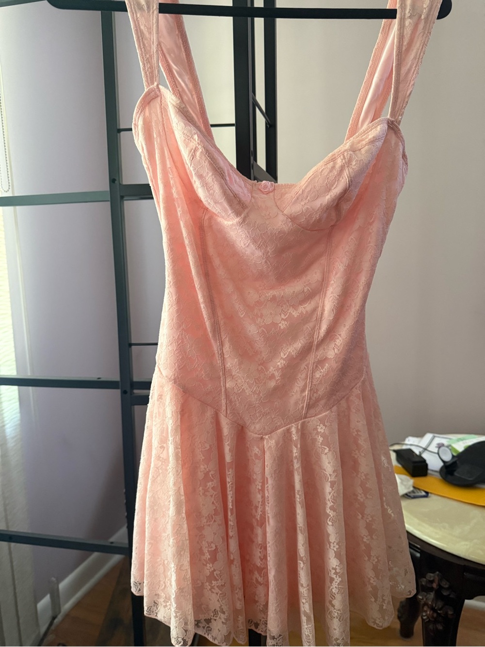 Sugar Thrillz Blush Pink Lace Mini Dress